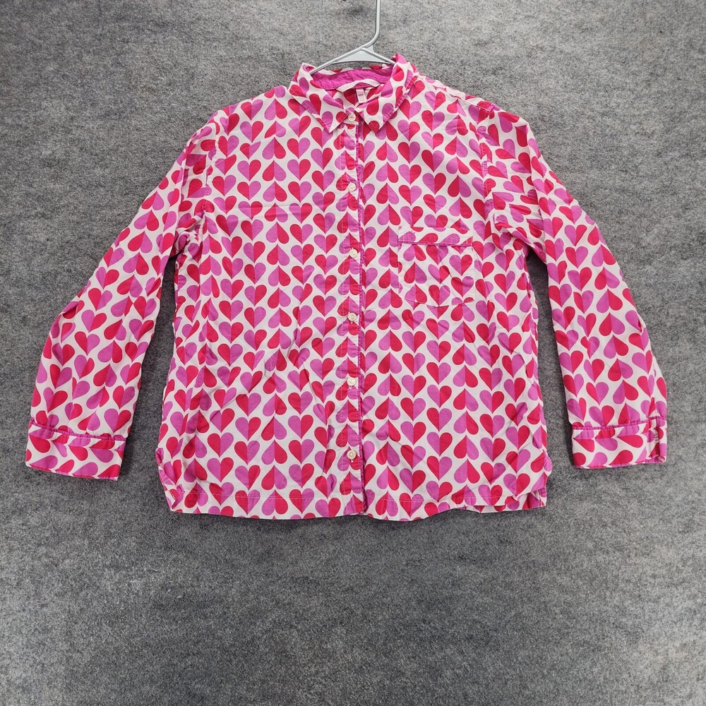 Victoria Secret Pajama Shirt Womens Medium Button Up Long Sleeve Pink Hearts
